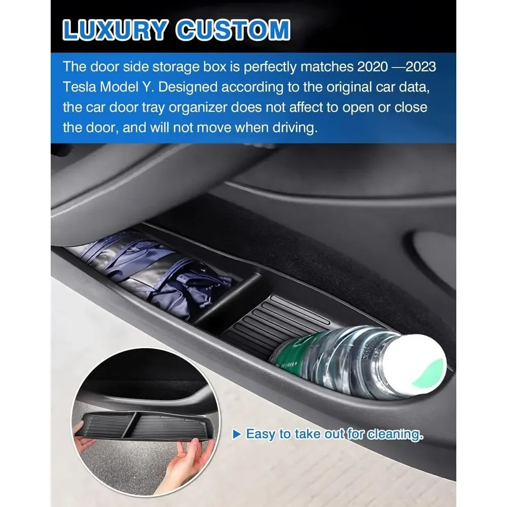 4-Pc Car Door Tray Organizer Set for 2020-2026 Tesla Model Y Black TPE